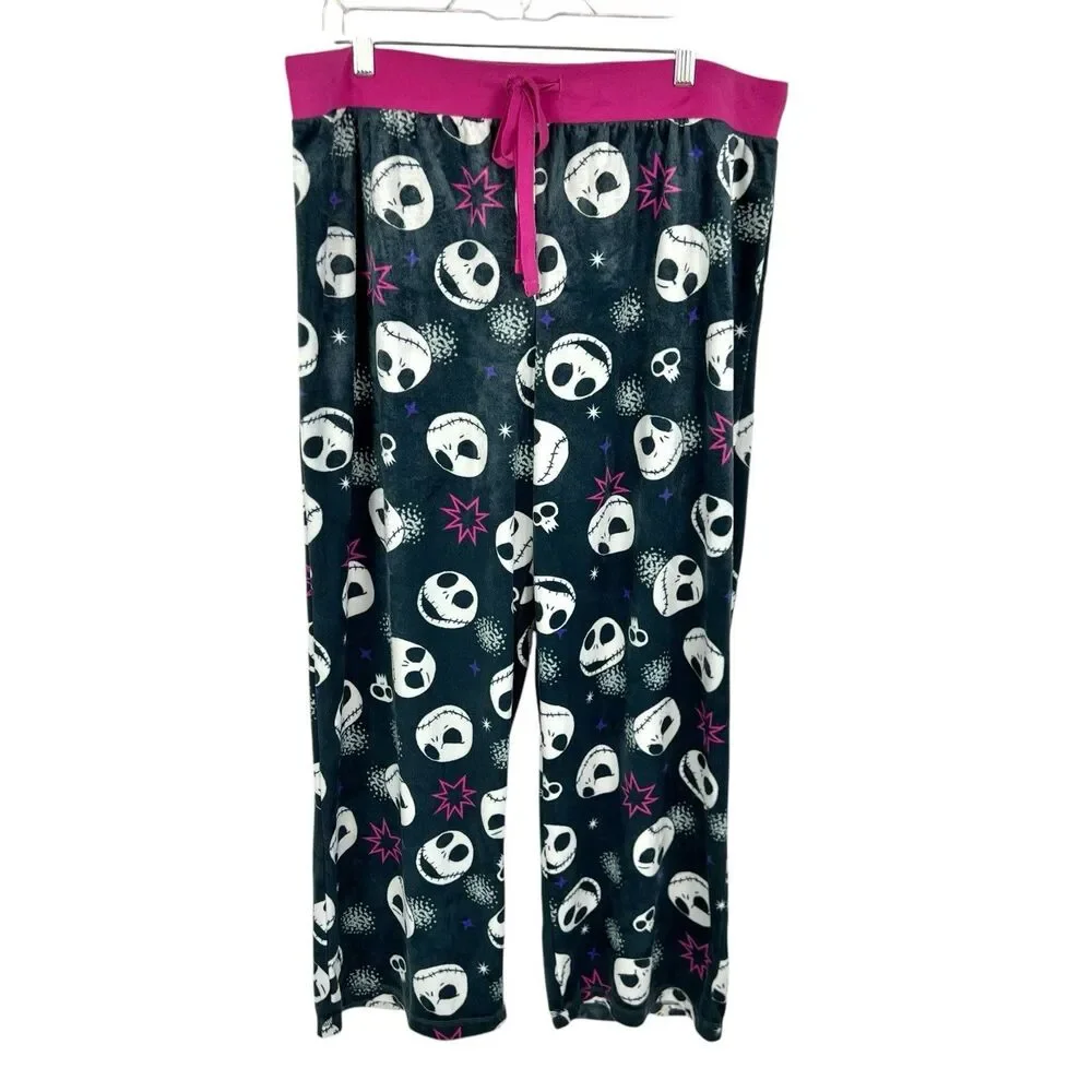 Disney Nightmare Before Christmas Black Pink Cozy Lounge PJ Bottoms Women XXL